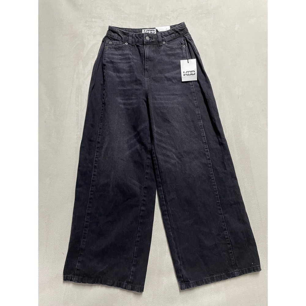 KBB by Kahlana Women Wide Leg Jeans Black High Rise Cotton Denim Size 00 NWT